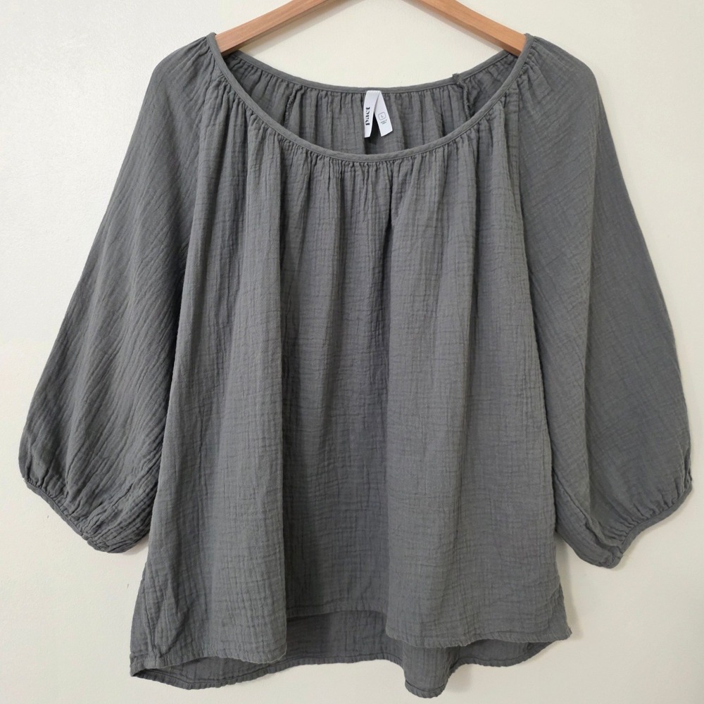 Pact Coastal Double Gauze Scoop Neck Top Sz L Charcoal Gray Organic Peasant